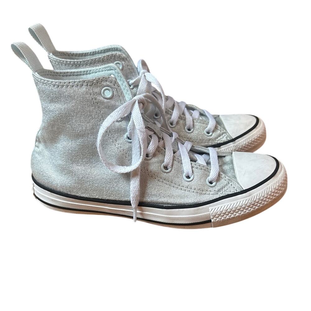 Converse All Star Chuck Taylor silver metallic‎ high top youth sneakers SIZE 5